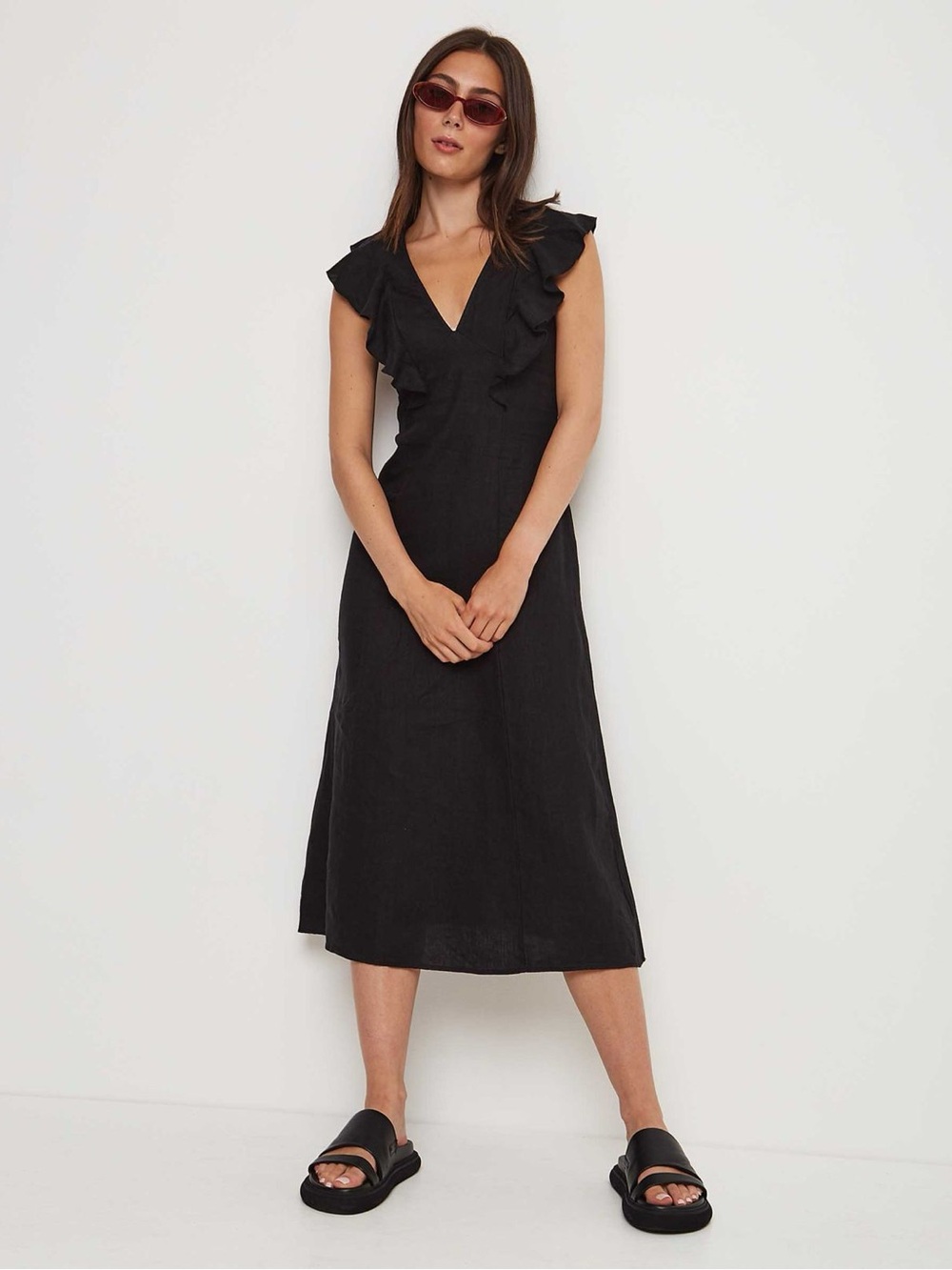 Rails Constance Black Linen Midi Dress XXS